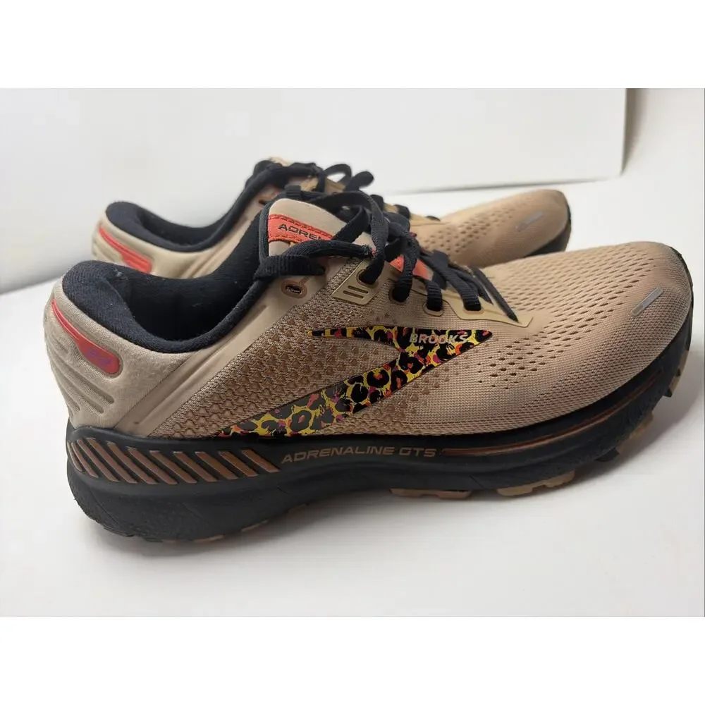 Brooks Sneakers Women 10B Adrenaline GTS 22 Running Shoes Brown Athletic Leopard